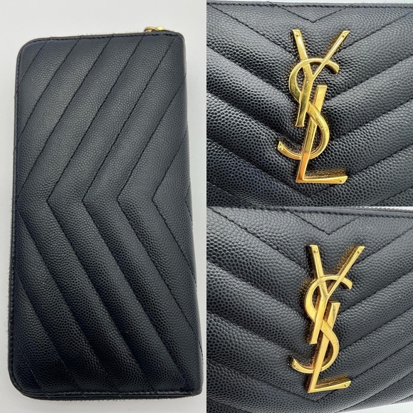 ❌SOLD❌Authentic Yves Saint Laurent zip around wallet in grain embossed calfskin - Picture 6 of 15